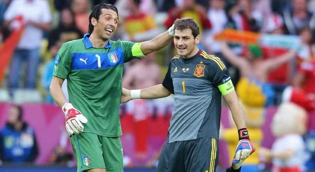 Iker Casillas bids his goodbye to Gianluigi Buffon